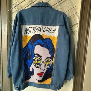 Denim Jacket with Bold Pop Art Back Patch - Blue